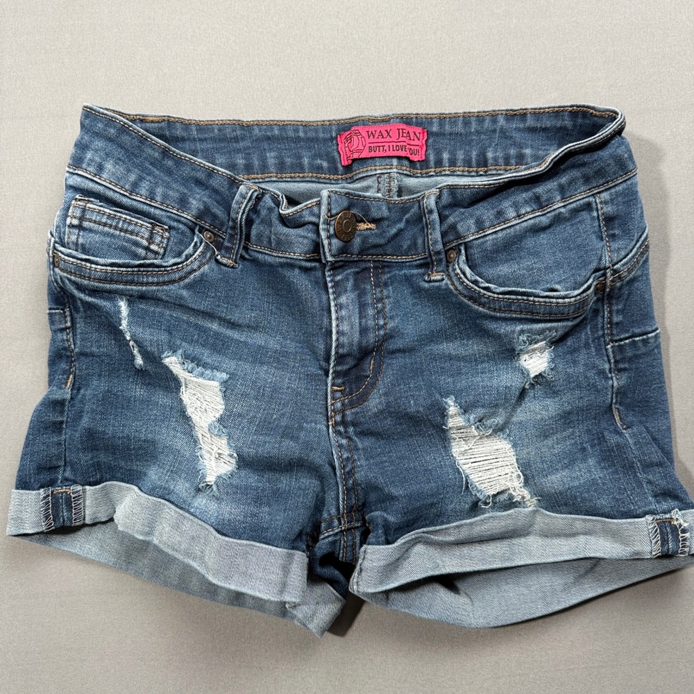 Wax Jean Distressed Denim Shorts Cuffed Hem Juniors Size S